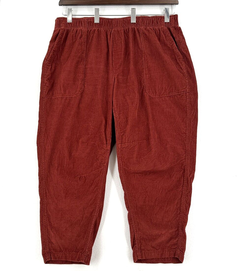 Old Navy Corduroy Pants Women 2X Rust Pull On Tapered Utility Workwear Casual